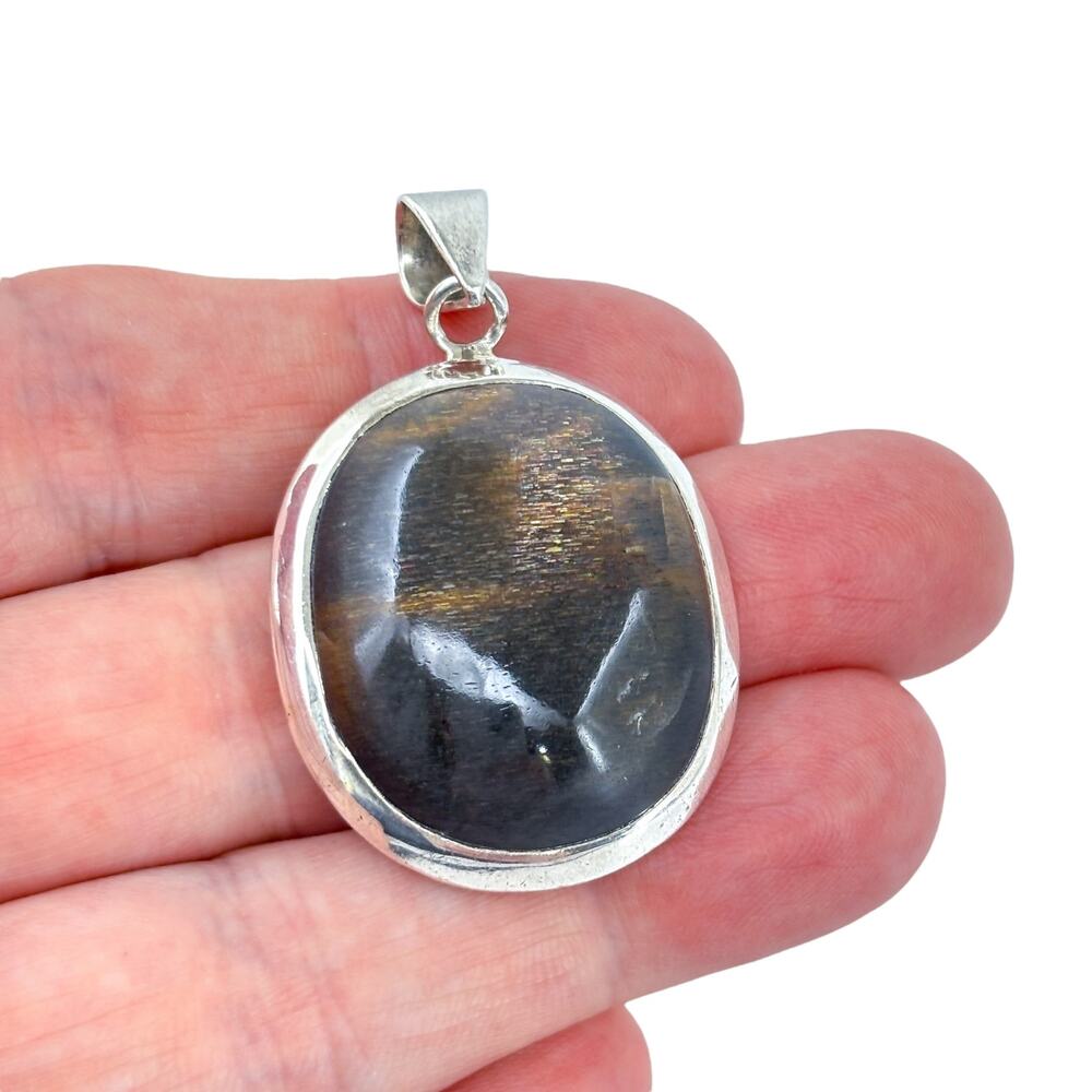 Vintage Sterling Silver 925 Oval Tiger's Eye Pendant